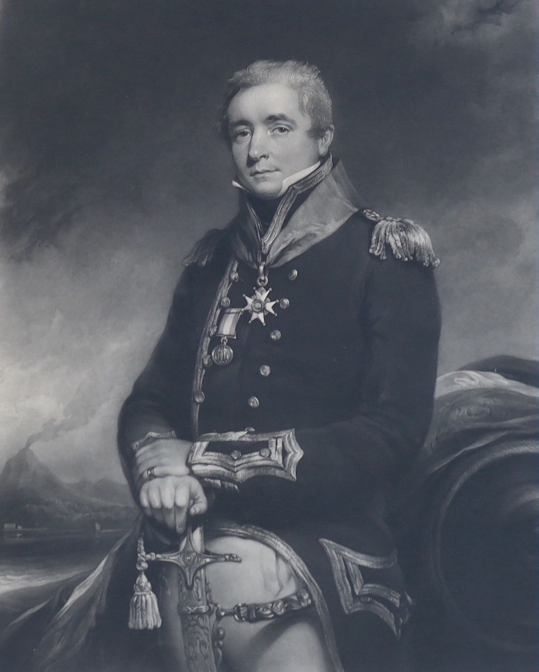 George H. Phillips after William Owen R.A., proof mezzotint, 'Captain Sir Christopher Cole R.N.', visible sheet 72 x 56cm